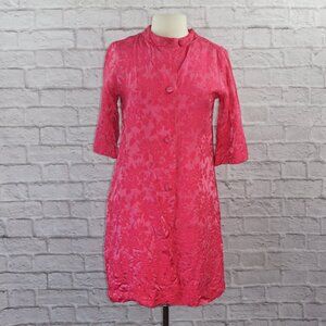 Vintage 60s Hot Pink Floral Embossed House Coat